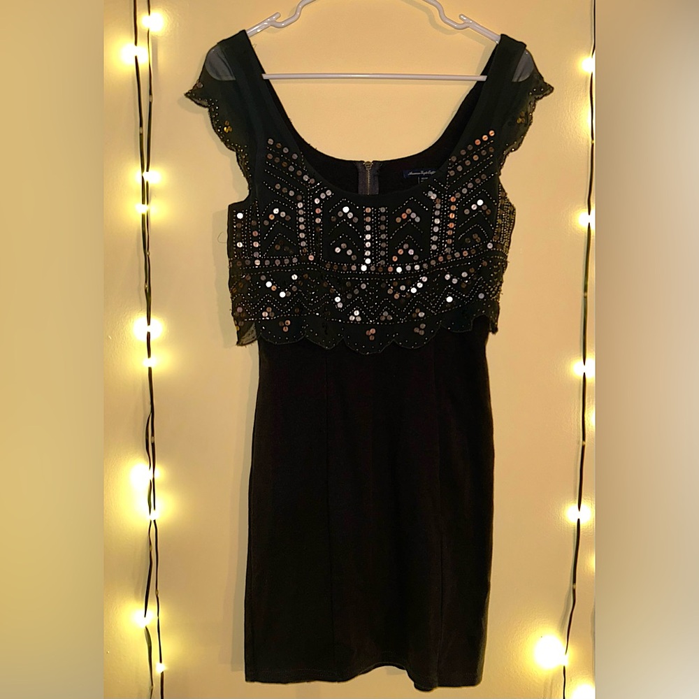 American Eagle Outfitters XS Charcoal / Black Sequins Mini Dress / Bodycon Dress